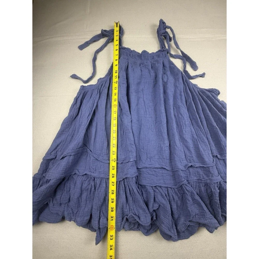 Free People Blue Gauze Ruffle Scoop Neck Sleeveless Tank 100% Cotton Women's M - Picture 3 of 9